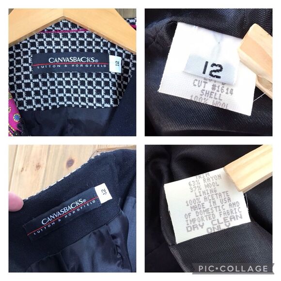 Vintage Canvasbacks Womens Art Wear Wool Suit Fushia Black & White 2 Button 12 - Picture 13 of 15